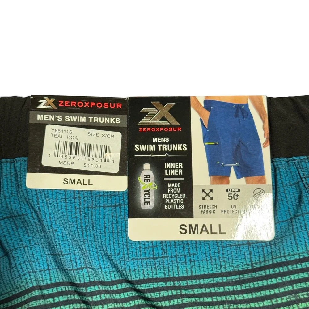 ZeroXposur Swim Trunks Men S NWT Teal Koa Striped Board Short Lined Beach Travel